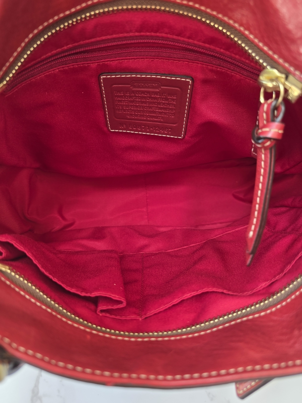 Coach Y2K Hamptons Brown Signature Canvas Tote with Red Leather Trim - Picture 11 of 15